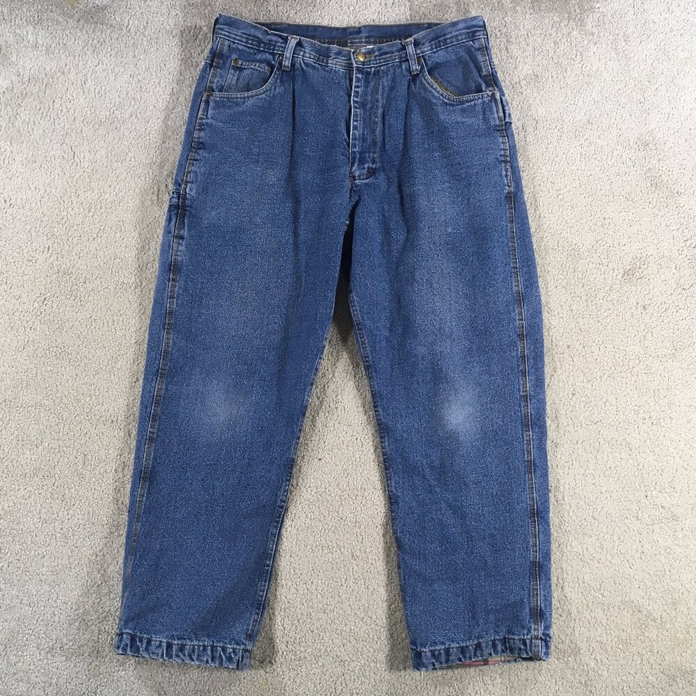 Lakin McKey Flannel Lined Blue Jeans Mens Measured Size 36x30 Tag Size 38x30